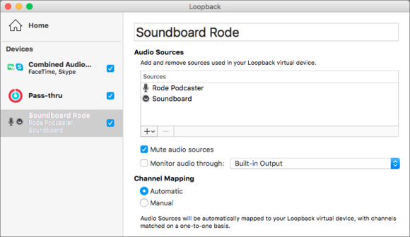Soundflower   в конце концов томилась   и Loopback является заменой Rogue Amoeba для тех, кому нужны такие виртуальные конечные точки аудио для использования с другим программным обеспечением, включая Audio Hijack